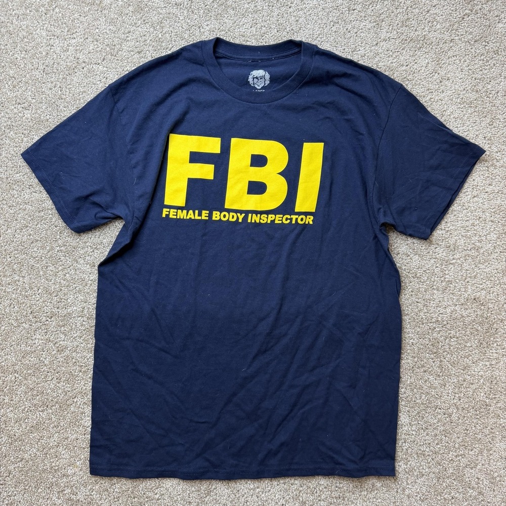 Danny Duncan FBI Female Body Inspector Shirt Mens Large Blue Graphic Tee T-Shirt